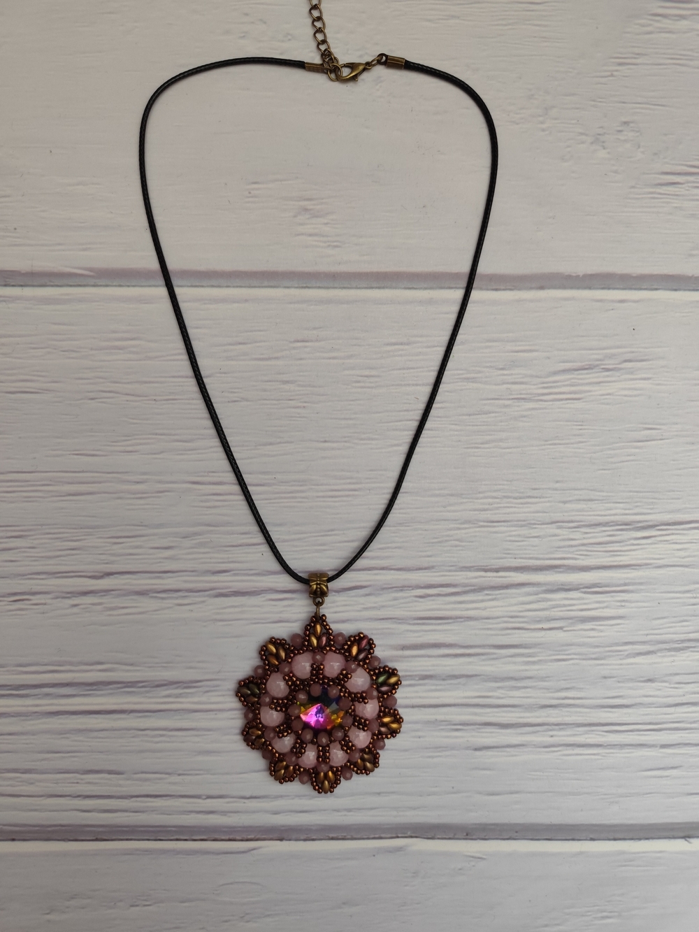 Handcrafted Pink Bead Flower Pendant Necklace - Picture 2 of 10